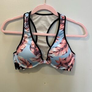 PINK Victoria's Secret Blue and Pink Feather Print Bra